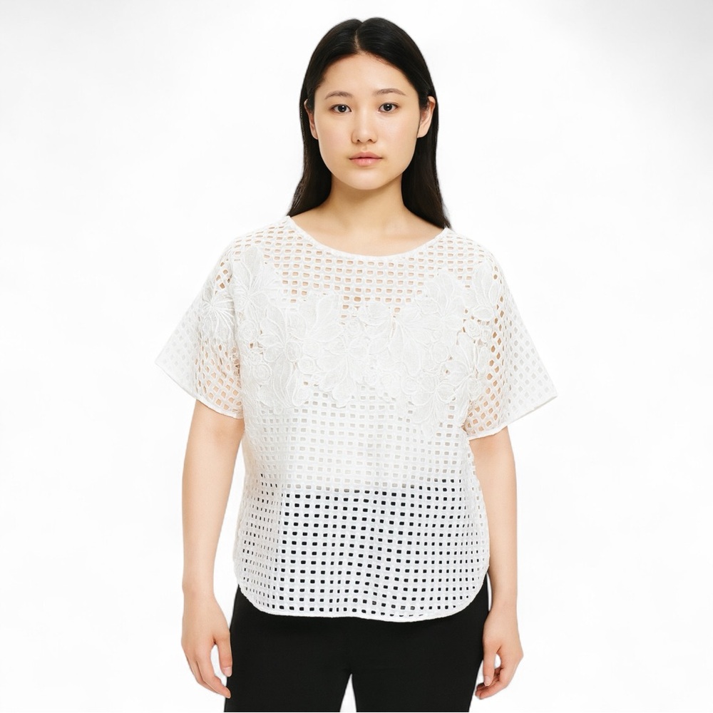 Zara Floral Eyelet White Top S